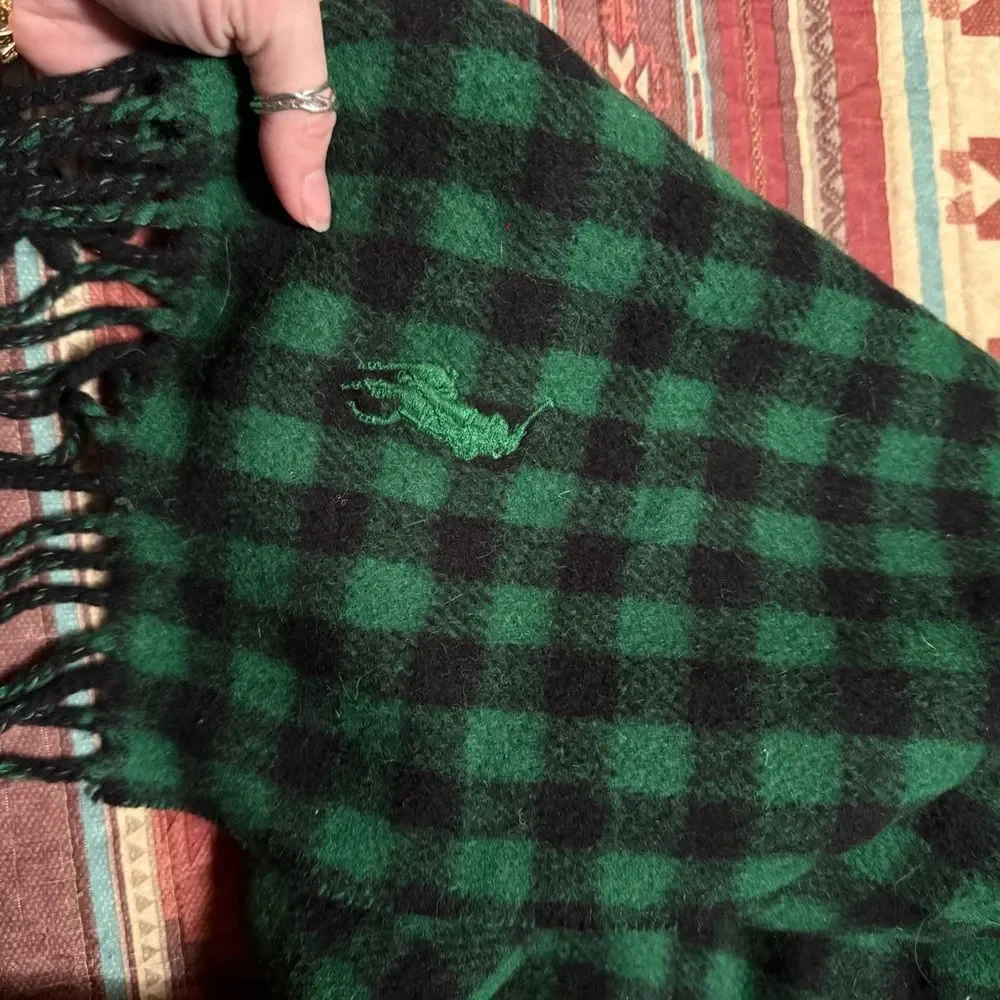Polo Ralph Lauren Black and Green Plaid Wool Reversible scarf